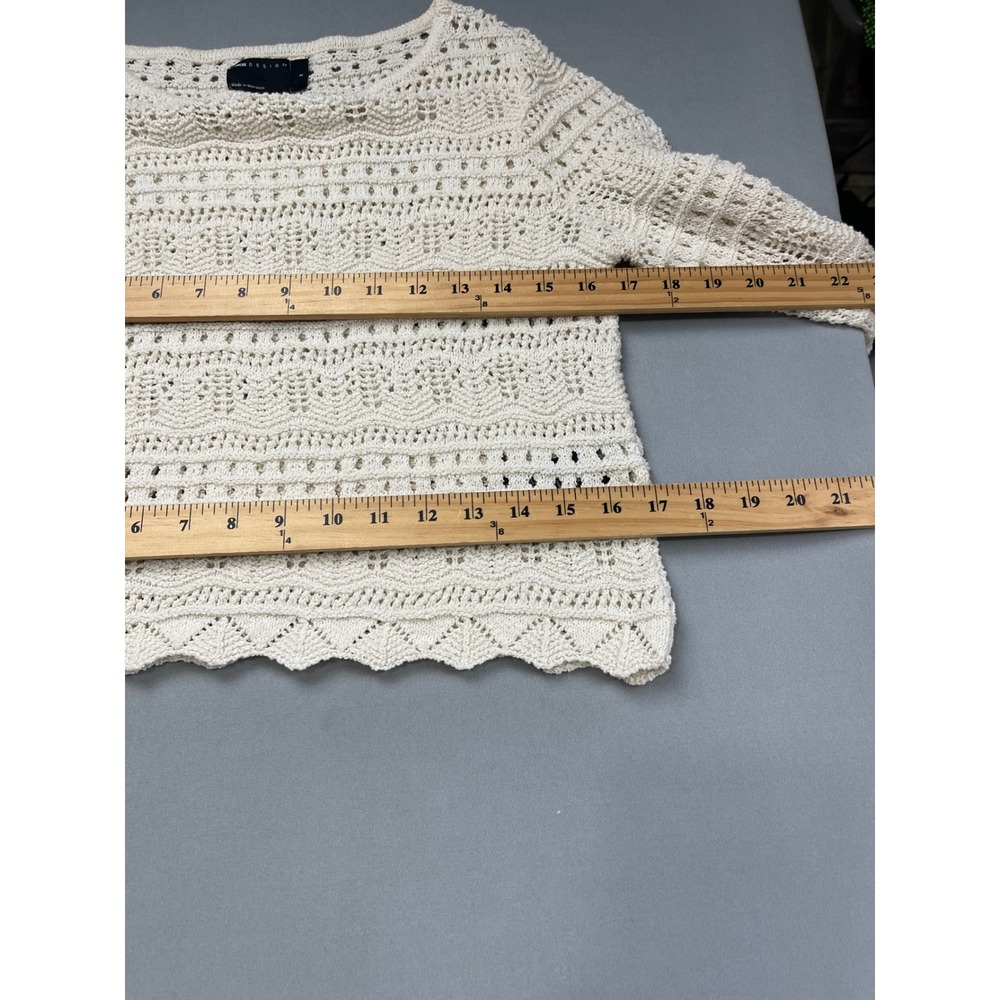 ASOS DESIGN Women Cream Pointelle Knit Cropped Sweater Scalloped Hem Small - Picture 7 of 9